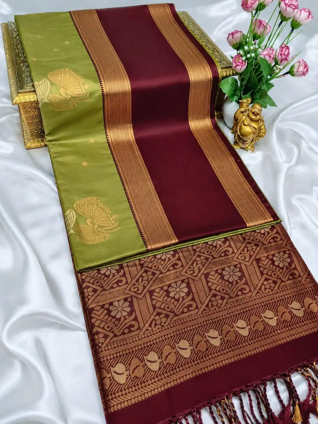 Kattam Jari Pallu Semi Kanchipuram Silk Saree